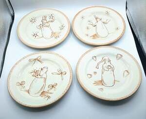Flurryville Collection of Set of 4 SNOWMAN Ceramic Dessert Plates